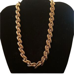 Vintage gold colored with crystals necklace & matching pierced earrings set EVC